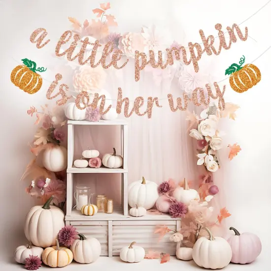 A Little Pumpkin is on Her Way Banner, Pumpkin Baby Shower Decorations {3}