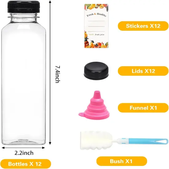 8pcs 16oz Juice Bottles, Plastic Bottles with Caps {2}