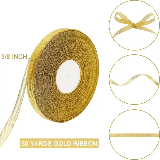 Gold Glitter Ribbon 3/8 Inch - 50 Yards {2}