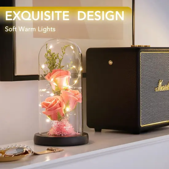 Preserved Flower Gift, Light Up Rose in Glass Dome {2}