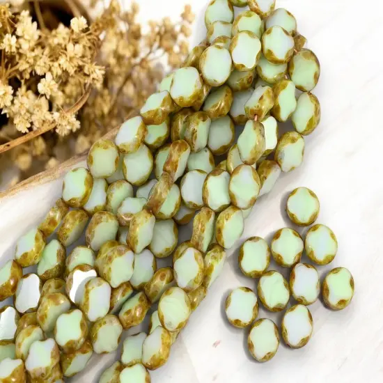 *25* 9mm Seafoam Green Picasso Table Cut Oval Diamond Beads {2}