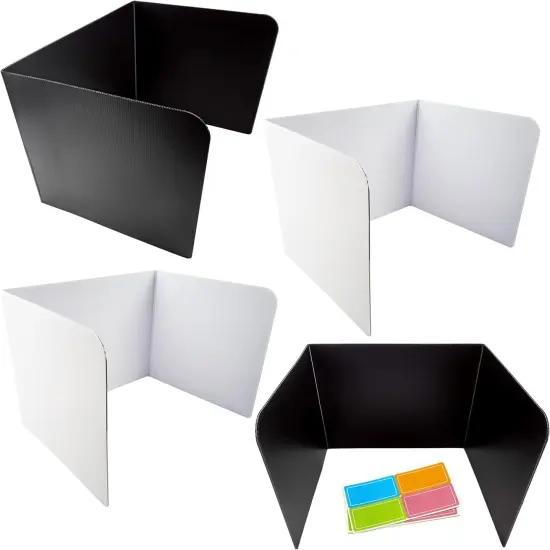 4E's Novelty Plastic Desk Dividers for Students - Pack of 4 - Desk Privacy Panel - Plastic Classroom Dividers, Testing Dividers for Classrooms, Easy-to-Clean Durable (Black & White) {1}