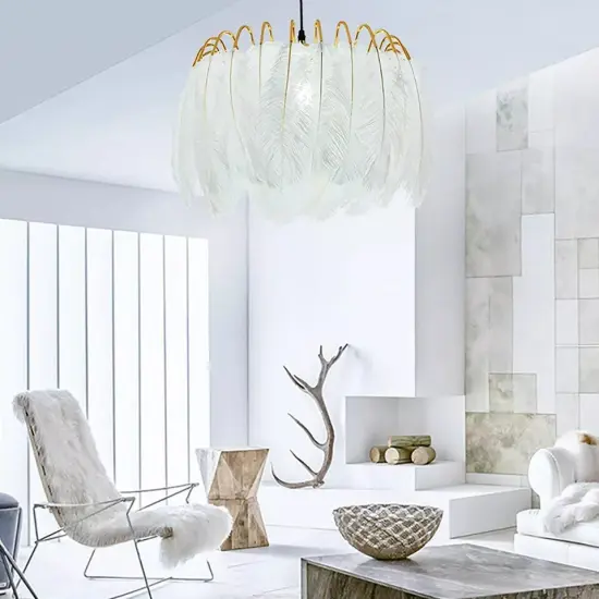 Modern White Feather Ceiling Light Pendant Lamp Chandelier Home Bed Room Decor {4}