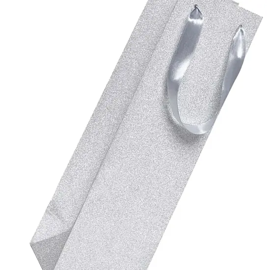 Stylish Glitter Grain Wine Totes Large Size 4 1/8'' x 4 1/8'' x 14 1/4'' Silver {6}