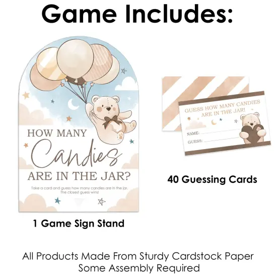 Big Dot of Happiness We Can Bearly Wait - How Many Candies Teddy Bear Baby Shower Game - 1 Stand and 40 Cards - Candy Guessing Game {4}