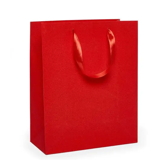 7'' x 3 7/8'' x 9 1/16'' Glitter Grain Euro Totes for Gifts and Events Red {2}