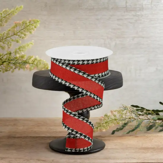 1.5" Houndstooth Edge Ribbon: Red, Black, White (10 Yards) {3}