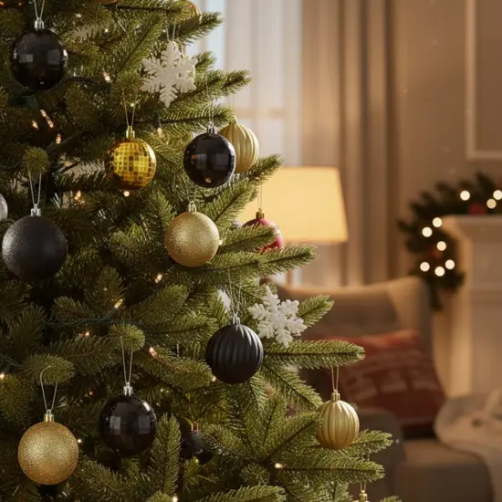 Northlight Shatterproof 3-Finish Christmas Ball Ornaments - 2.5" (60mm) - Black and Gold- 100ct {4}