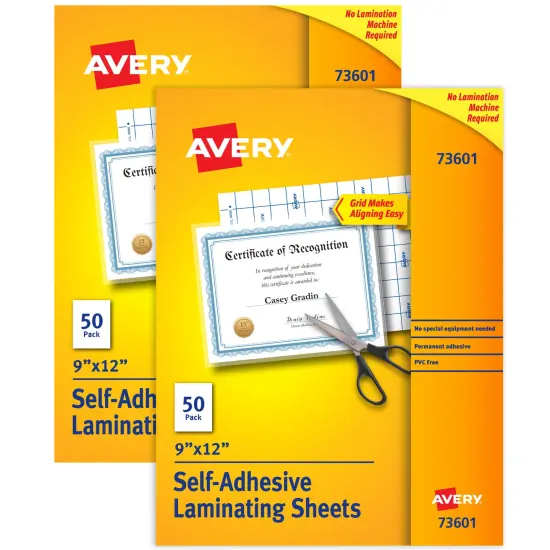 Avery Clear Laminating Sheets, 9" x 12", Permanent Self-Adhesive, 100 Self-Laminating Sheets (2-Pack of 73601) {1}