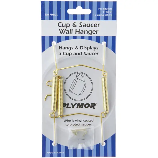 Plymor Gold-toned Wall Mountable Tension Cup & Saucer Hanger, 8" H x 2.75" W x 1" D {1}