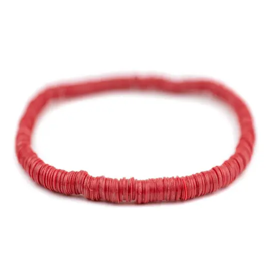The Bead Chest Boho Stretch Bracelet, Red - Stackable African Vinyl Heishi, Unisex for Men & Women {1}