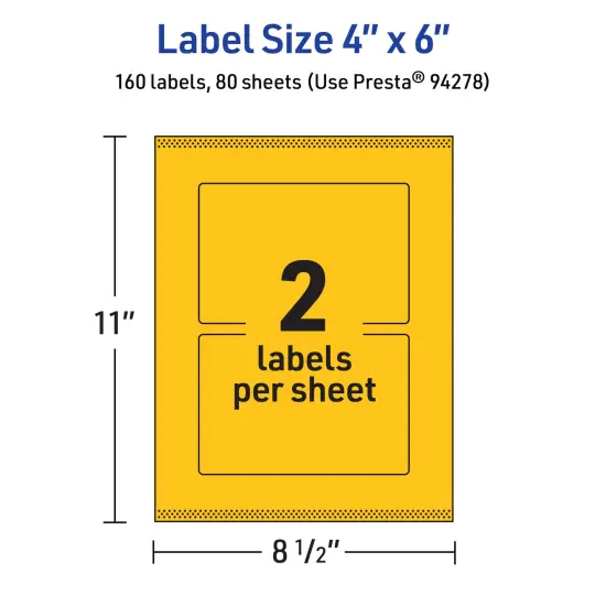 Avery Bright Yellow Paper Labels, 4" x 6" Rectangle {5}