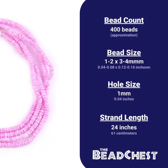 The Bead Chest Tulip Pink Sliced Shell Heishi Beads (3mm) {4}