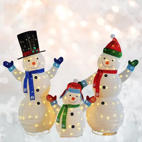Enchanting White Plush Lantern Snowman Family Set for Holiday Decor 62" & 60" & 35"H {4}