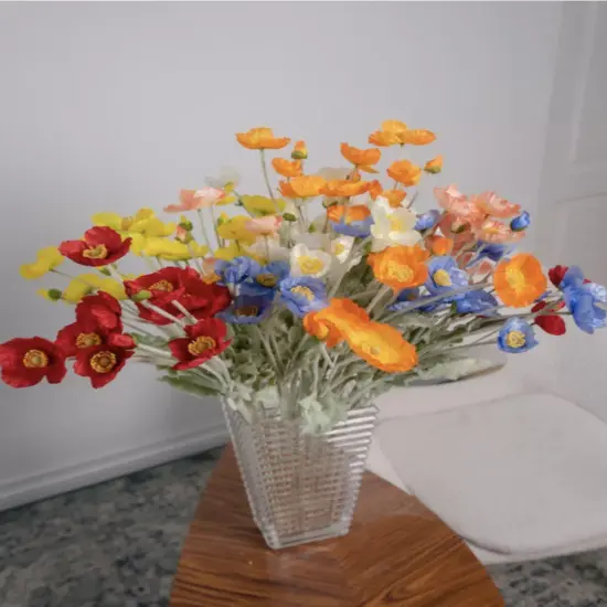 Artificial Poppy Silk Flowers Faux Poppy Flower Stems for Wedding Party Table Centerpiece Arrangement Red {2}