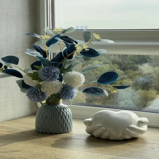 Artificial Chrysanthemum Bouquet for Decoration Blue and White Flowers or Vase Silk Flowers for Home Bathroom Decor {5}