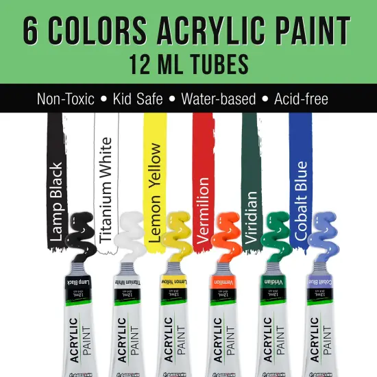 U.S. Art Supply Artist Painting Set with 6 Vivid Acrylic Paint Colors, Wood Painting Palette, 3 Brushes - Fun Kids, Students, Beginners Starters Kit {3}