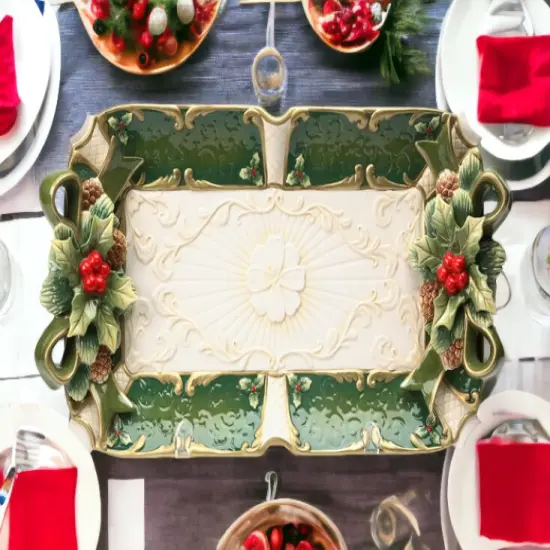 Hand Painted Ceramic Christmas Holly Tray, Home D&eacute;cor, Gift for Her, Gift for Mom, Kitchen D&eacute;cor, Christmas D&eacute;cor {2}