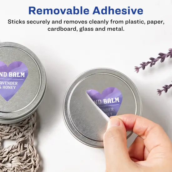 Avery Matte White Removable Heart Labels with Sure Feed Technology, Print-to-the-Edge, .75" x .75" {2}