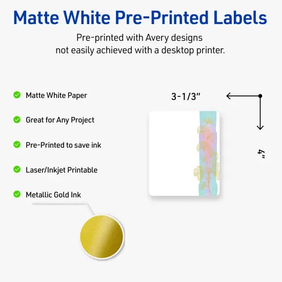 Avery Printable Rectangle Labels with Sure Feed Technology, Pre-Printed Floral Design, Matte White, 4" x 3-1/3", Laser & Inkjet Compatible, 40 Total, Great for Branding, Marketing, and Events {2}