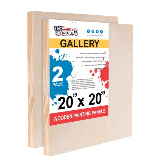 Unfinished Cradled Wood Panels for Painting, 2 Pack of 20x20 inch - Gallery Birch Wooden Canvas Boards 1-1/2" Deep - Mixed-Media Craft, Acrylic, Oil, Encaustic, Paint Pouring {1}