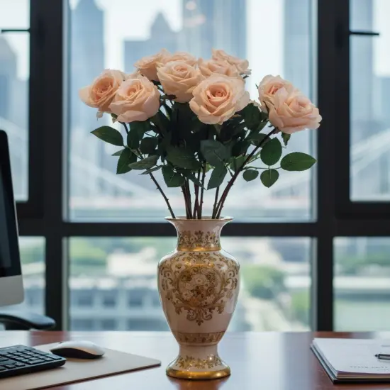 4 PIECES 27&rdquo; Real Touch Mauve Rose 4&rdquo; Bloom | Lifelike Artificial Flower {3}