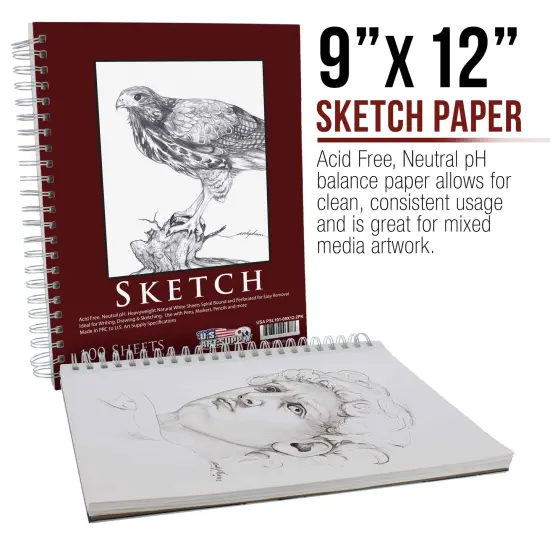 9"x12" Sketch Book Pad, 2 Pack (100 Sheets Each), 60lb (100gsm) Spiral Bound - Sketching, Drawing Pad, Acid-Free Paper - Sketch Pads For Adults, Students: Colored Pencils, Charcoal {2}