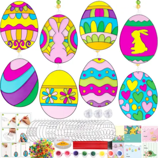 Spring Suncatchers Painting Crafts for Kids 24 Sets DIY Easter Window Painting Art Suncatchers Decorations Spring {1}