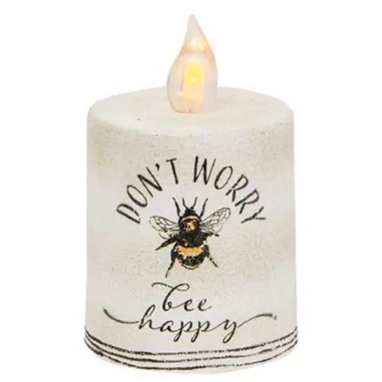 Don't Worry Bee Happy Flame Timer Pillar 2.25" x 2.5" {1}