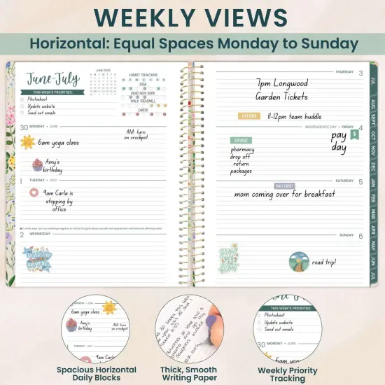 bloom daily planners 2025-26 Academic Planner, Soft Cover, 8.5" x 11", Garden Party, Beige {4}