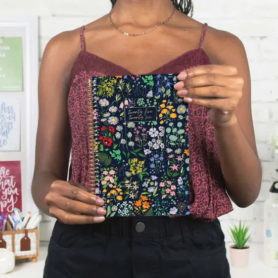 bloom daily planners 2025-26 Academic Planner, Soft Cover, 5.5" x 8.25", Garden Party, Navy {2}