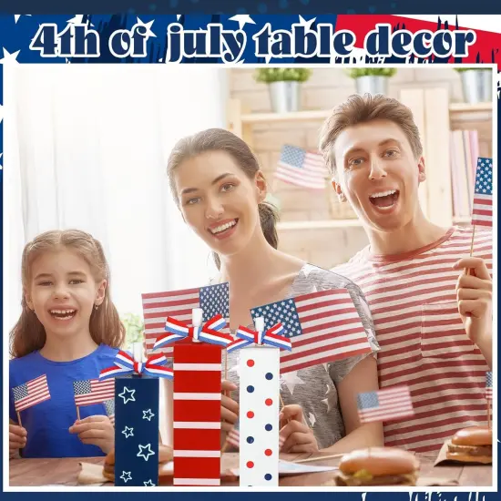 3 Pcs Patriotic Wooden Block Sign Memorial Day Decorations 4th of July Table Decor Red White Blue Tabletop Centerpieces Independence Day Tiered Tray Decor for Home Shelf(Rustic Style) {3}