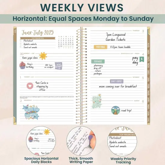 bloom daily planners 2025-26 Academic Planner, Hard Cover, 5.5" x 8.25", Green Linen {4}