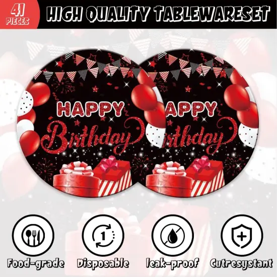 41pcs Black and red Party Supplies ,include 20 Plates, 20 Napkin and 1pcs Tablecloth,Used for Black and red Birthday Party Decoration (AAA) {3}