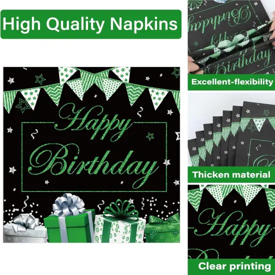 200PCS Green and Black Silver Party Tableware Set Confetti Sprinkles Green Birthday Plates Napkins Forks Table Decors for Men Women, 50 Guests {2}
