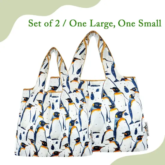 Wrapables Large & Small Foldable Tote Nylon Reusable Grocery Bags, Set of 2, King Penguin {6}