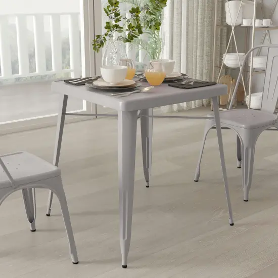 Merrick Lane Benson 23.75" Square Metal Dining Table for Indoor and Outdoor Use White {9}