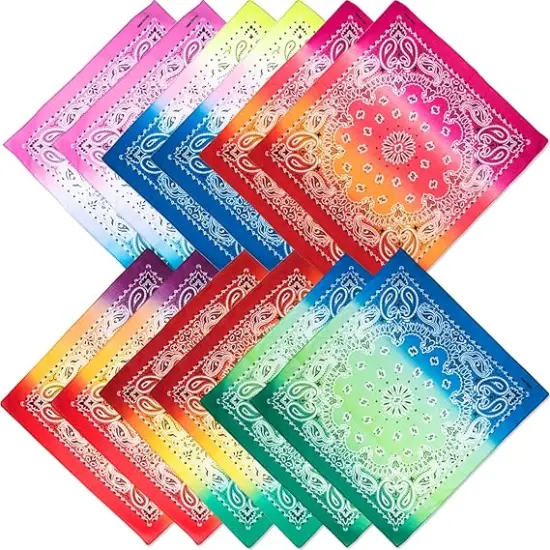 12 Piece Tie Dye Bandanas Novelty Gradient Bandanas Double Sided Classic Paisley Handkerchief for Men and Women (Gradient-colors) {2}