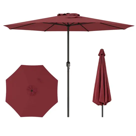 Costway 12 FT Patio Umbrella Outdoor Market Umbrella with Crank Handle 8 Sturdy Ribs Coffee/Beige/Red/Navy/Gray {11}