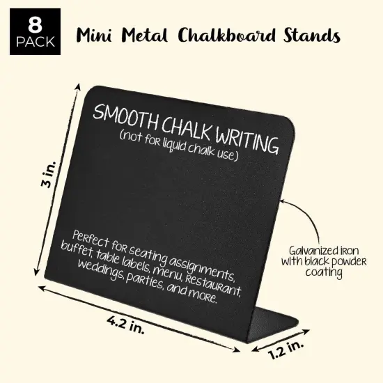 Juvale 8-Pack Mini Metal Chalkboard Stands - Erasable Signs for Tables, Weddings, and Parties, 3 x 4 Inches Black {2}