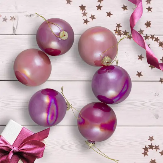 Northlight Shiny Glass Ball Christmas Ornaments - 3" (80mm) - Pink, Purple and Peach- 6ct Multi {1}
