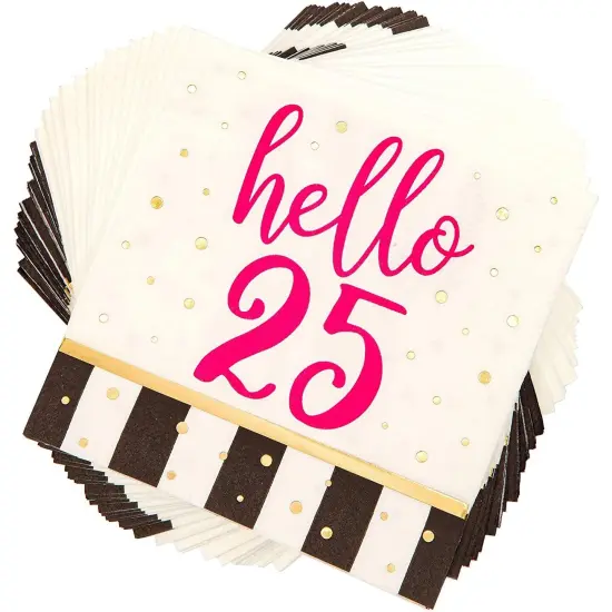Hello 25 Party Paper Napkins (5 x 5 In, 50 Pack) White {1}