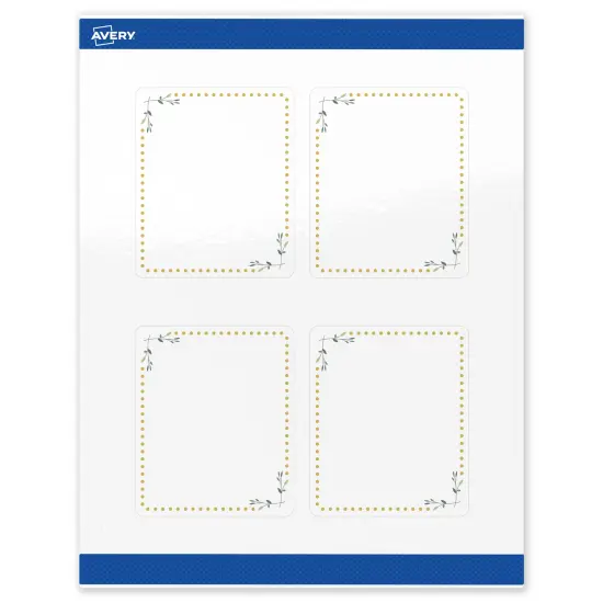Avery Printable Rectangle Labels, Gold Dots with Green Florals, 4" x 3-1/3", Glossy White Rectangle Labels, Permanent, Laser/Inkjet, 40ct, Great for Product Labels {1}