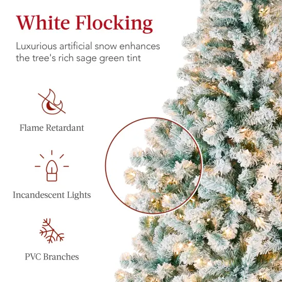 Best Choice Products Pre-Lit Sage Green Christmas Pine Tree w/ Flocked Branches, Warm-White Lights {3}
