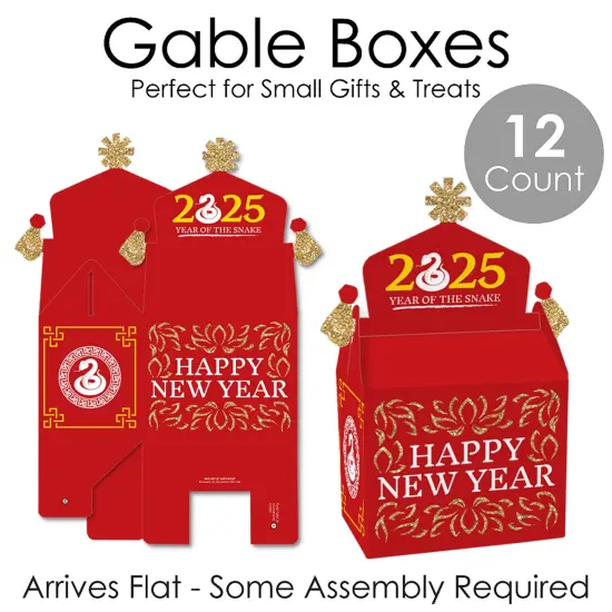 Big Dot of Happiness 2025 Year of the Snake - Treat Box Party Favors - Lunar New Year Goodie Gable Boxes - Set of 12 {7}