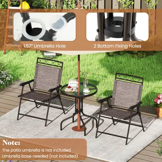 Costway 3 PCS Outdoor Bistro Dining Furniture Set with 1.57" Umbrella Hole Rippled {5}