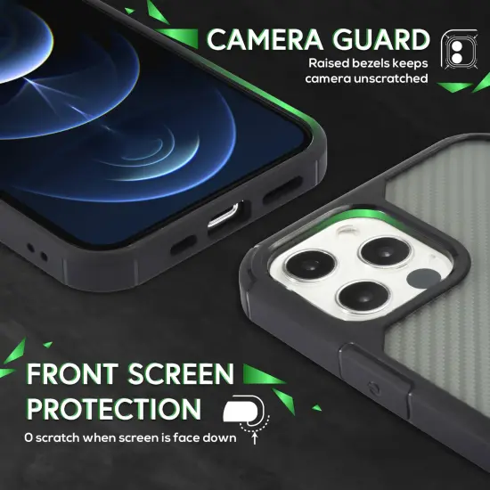 Insten Compatible with iPhone 12 & iPhone 12 Pro Case 6.1 inch (2020) Carbon Fiber Pattern, Matte Translucent PC & Flexible Frame Cover, Minimalist Design, Anti-shock, Full Body Protection, Black {3}