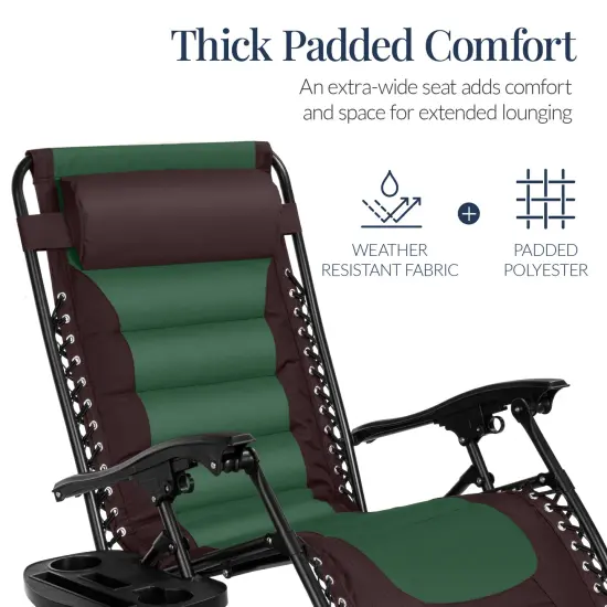Best Choice Products Oversized Padded Zero Gravity Chair, Folding Outdoor Patio Recliner w/ Side Tray Espresso/Green {4}