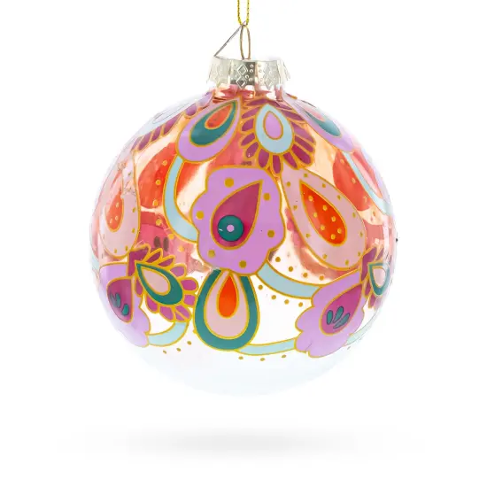 Bohemian Paisley Design Floral Glass Ball Christmas Ornament {4}