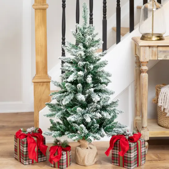 Northlight Frosted Pine Artificial Christmas Tree in Burlap Base - 3.5' - Unlit Green {1}